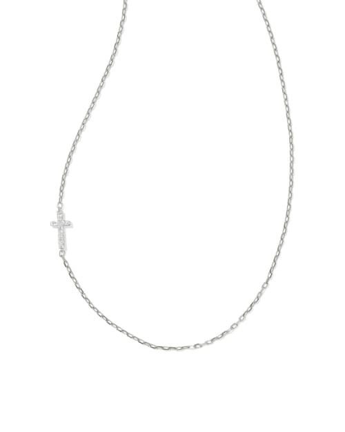 Cross Sterling Silver Inline Pave Necklace in White Topaz